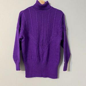 Vintage 90's Bogner Sweater Women's Purple Turtleneck Cable Knit Size M